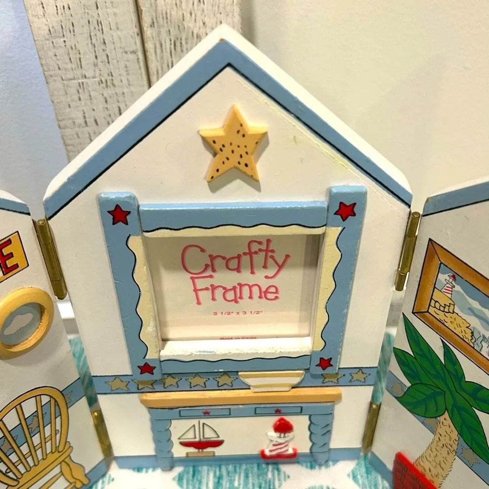 VTG Nautical Theme Picture Frame Folding Screen Interior Summer Home Decor